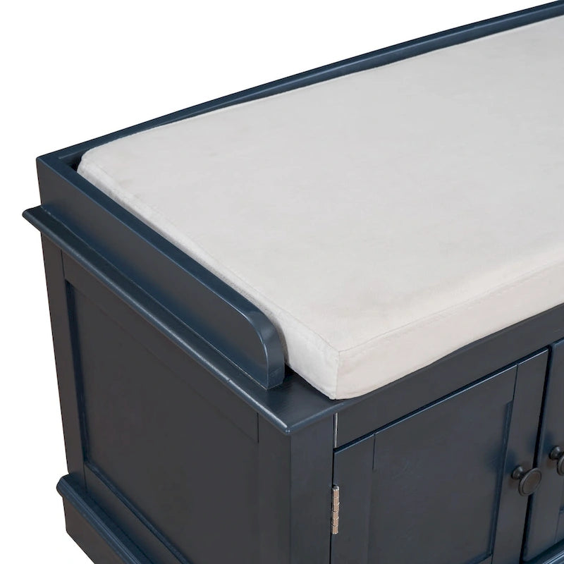 Storage Bench with 4 Doors and Adjustable Shelves, Shoe Bench with Removable Cushion