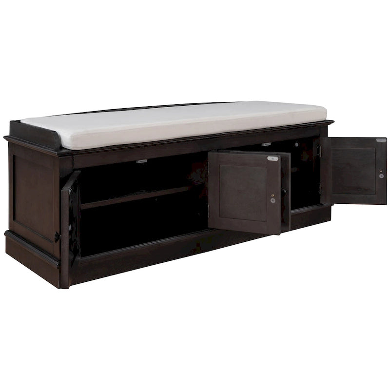 Storage Bench with 4 Doors and Adjustable Shelves, Shoe Bench with Removable Cushion