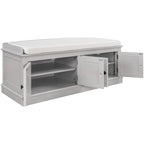 Storage Bench with 4 Doors and Adjustable Shelves, Shoe Bench with Removable Cushion