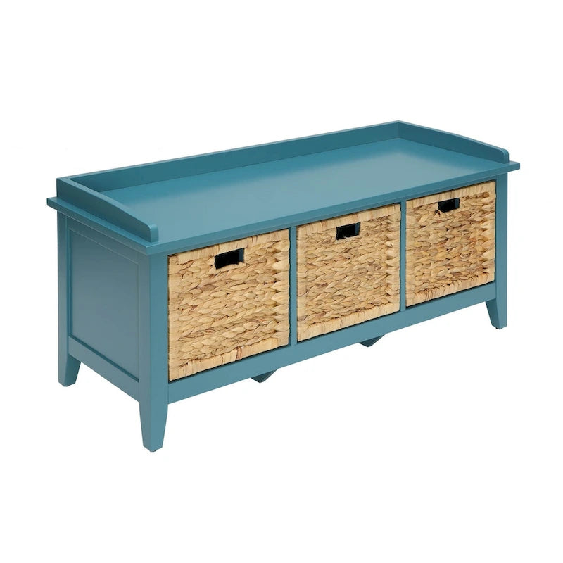 HomeRoots 43 Teal Blue Solid Wood Storage Bench with Drawers - 43