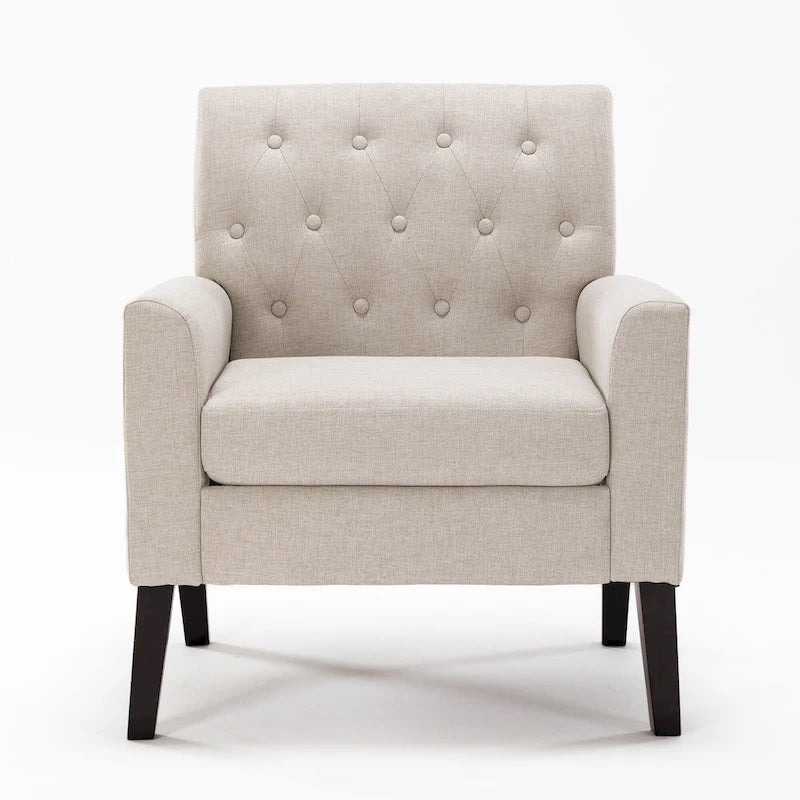 LUE BONA Linen Accent Chair Comfy Living Room Chair with Arms Upholstered Button Tufted Armchair Modern Arm Chairs