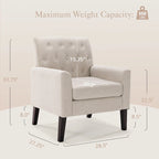 LUE BONA Linen Accent Chair Comfy Living Room Chair with Arms Upholstered Button Tufted Armchair Modern Arm Chairs
