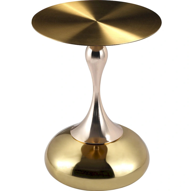 Savoy 18-Inch Round Side Table in Gold Stainless-Steel End Table with a Round Pedestal base