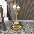 Savoy 18-Inch Round Side Table in Gold Stainless-Steel End Table with a Round Pedestal base