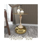 Savoy 18-Inch Round Side Table in Gold Stainless-Steel End Table with a Round Pedestal base