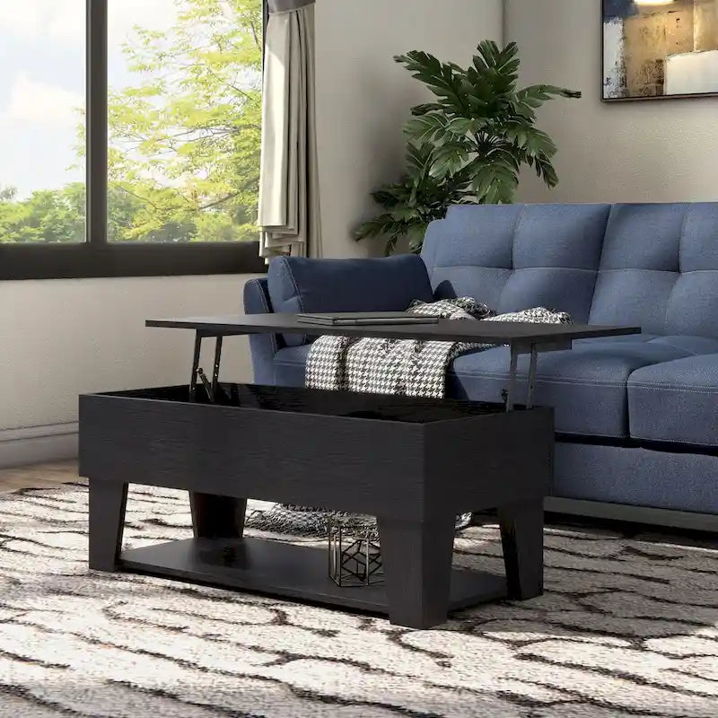 DH BASIC Modern 39-inch Lift-Top Coffee Table with 16 Colors LED Light and Hidden Storage