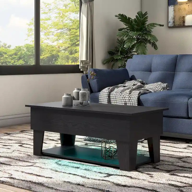 DH BASIC Modern 39-inch Lift-Top Coffee Table with 16 Colors LED Light and Hidden Storage