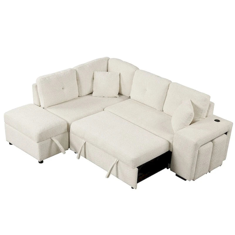 Sectional Sofa Pull Out Sofa Bed with Storage Ottoman, Convertible Sleeper for Living Room