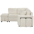 Sectional Sofa Pull Out Sofa Bed with Storage Ottoman, Convertible Sleeper for Living Room