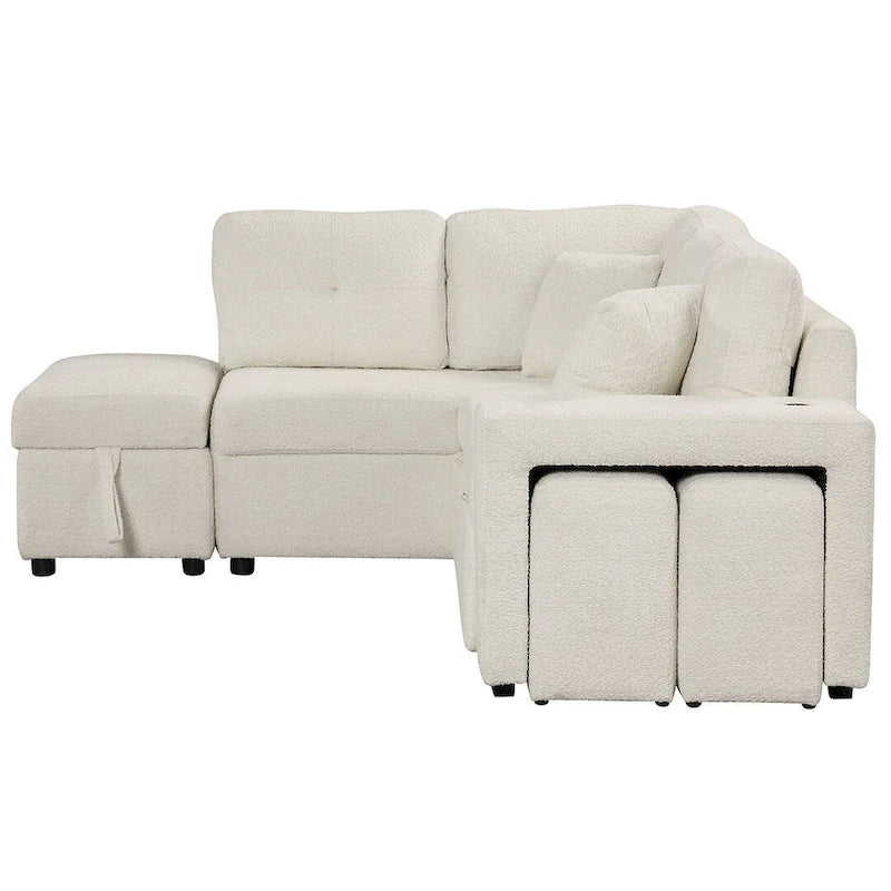 Sectional Sofa Pull Out Sofa Bed with Storage Ottoman, Convertible Sleeper for Living Room