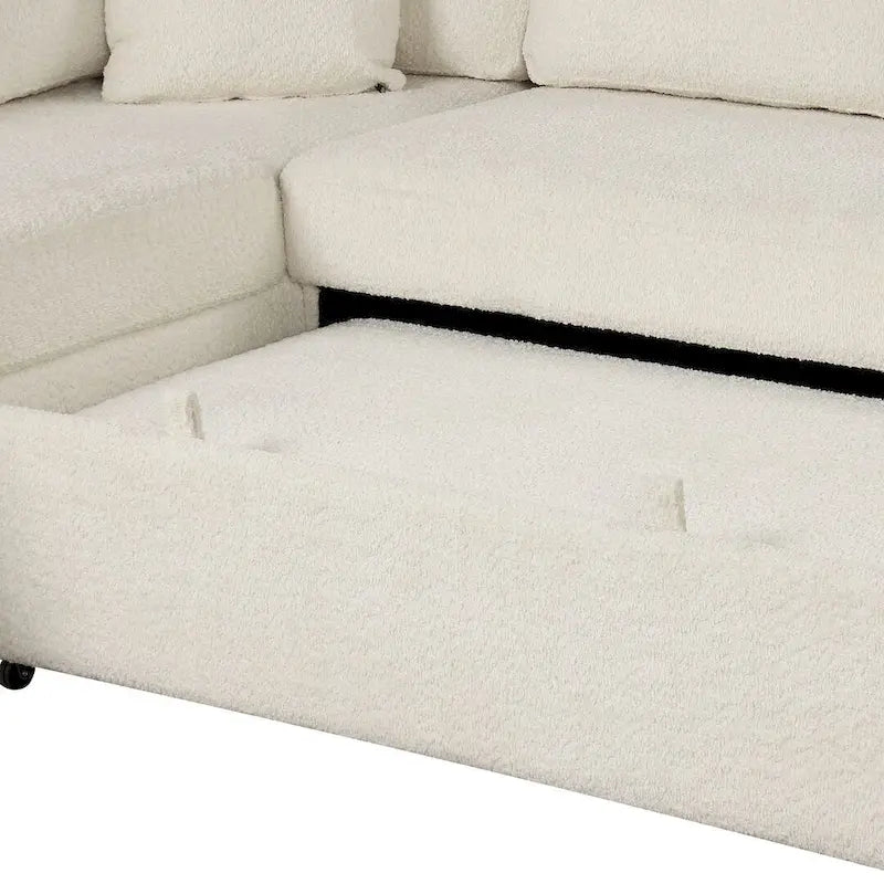 Sectional Sofa Pull Out Sofa Bed with Storage Ottoman, Convertible Sleeper for Living Room
