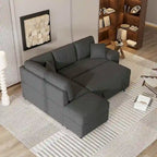 Sectional Sofa Pull Out Sofa Bed with Storage Ottoman, Convertible Sleeper for Living Room