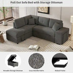 Sectional Sofa Pull Out Sofa Bed with Storage Ottoman, Convertible Sleeper for Living Room