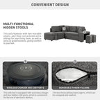 Sectional Sofa Pull Out Sofa Bed with Storage Ottoman, Convertible Sleeper for Living Room