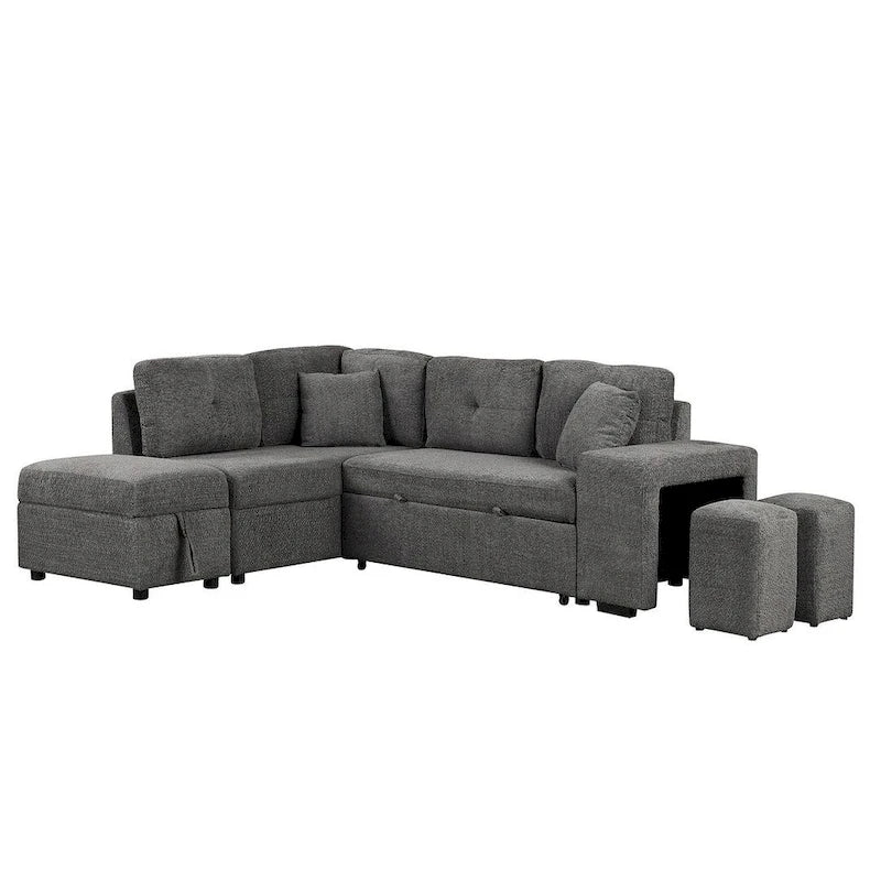 Sectional Sofa Pull Out Sofa Bed with Storage Ottoman, Convertible Sleeper for Living Room