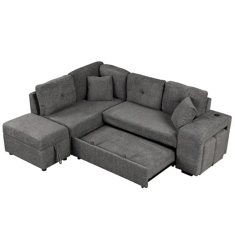 Sectional Sofa Pull Out Sofa Bed with Storage Ottoman, Convertible Sleeper for Living Room