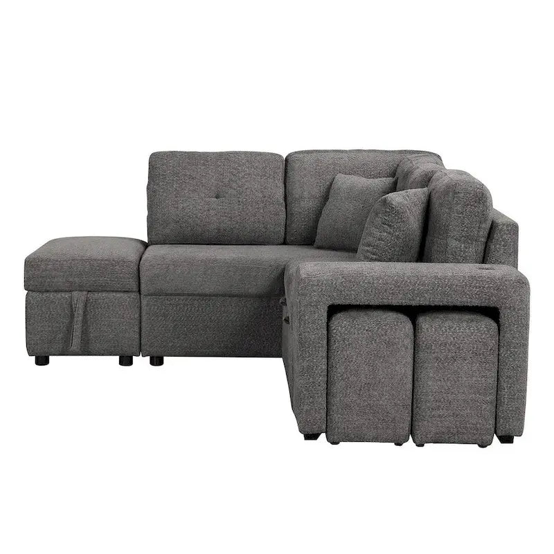 Sectional Sofa Pull Out Sofa Bed with Storage Ottoman, Convertible Sleeper for Living Room