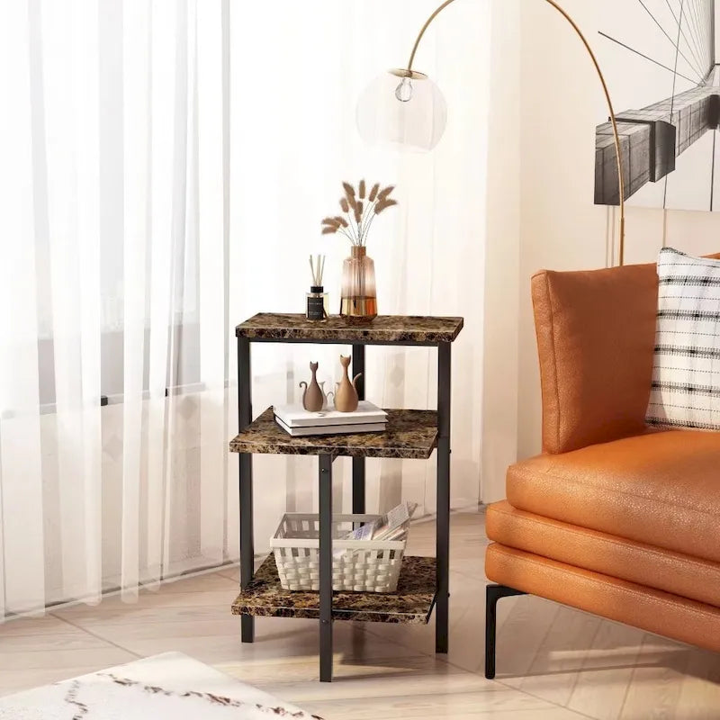 Modern 3 Tier End Table with Marble Tabletop