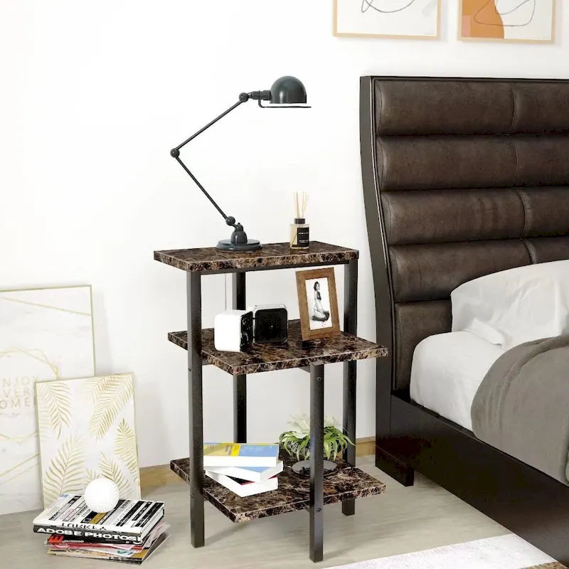Modern 3 Tier End Table with Marble Tabletop