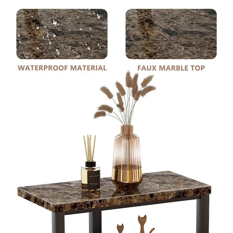 Modern 3 Tier End Table with Marble Tabletop