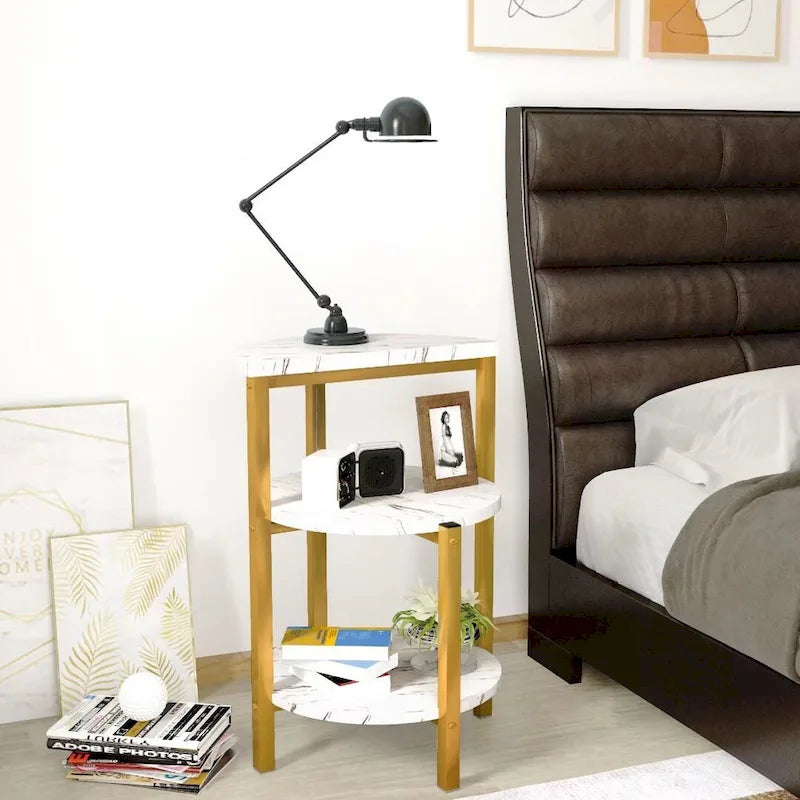 Modern 3 Tier End Table with Marble Tabletop