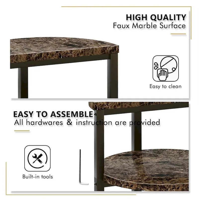 Modern 3 Tier End Table with Marble Tabletop