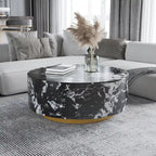 Modern Faux Marble Round Coffee Table Center Table with 2 Drawers, Fully Assembled