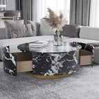 Modern Faux Marble Round Coffee Table Center Table with 2 Drawers, Fully Assembled