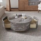 Modern Faux Marble Round Coffee Table Center Table with 2 Drawers, Fully Assembled