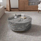 Modern Faux Marble Round Coffee Table Center Table with 2 Drawers, Fully Assembled