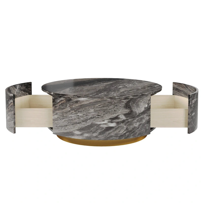 Modern Faux Marble Round Coffee Table Center Table with 2 Drawers, Fully Assembled