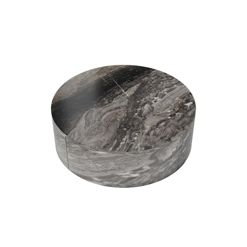 Modern Faux Marble Round Coffee Table Center Table with 2 Drawers, Fully Assembled