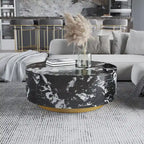Modern Faux Marble Round Coffee Table Center Table with 2 Drawers, Fully Assembled