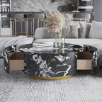 Modern Faux Marble Round Coffee Table Center Table with 2 Drawers, Fully Assembled