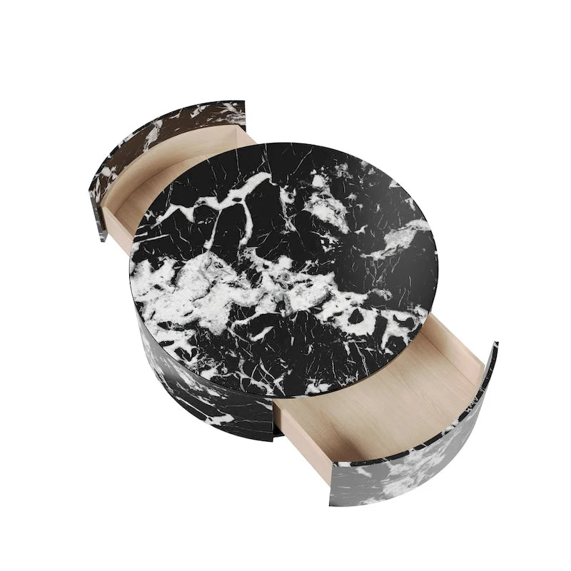 Modern Faux Marble Round Coffee Table Center Table with 2 Drawers, Fully Assembled