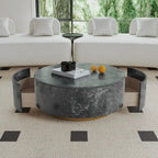 Modern Faux Marble Round Coffee Table Center Table with 2 Drawers, Fully Assembled