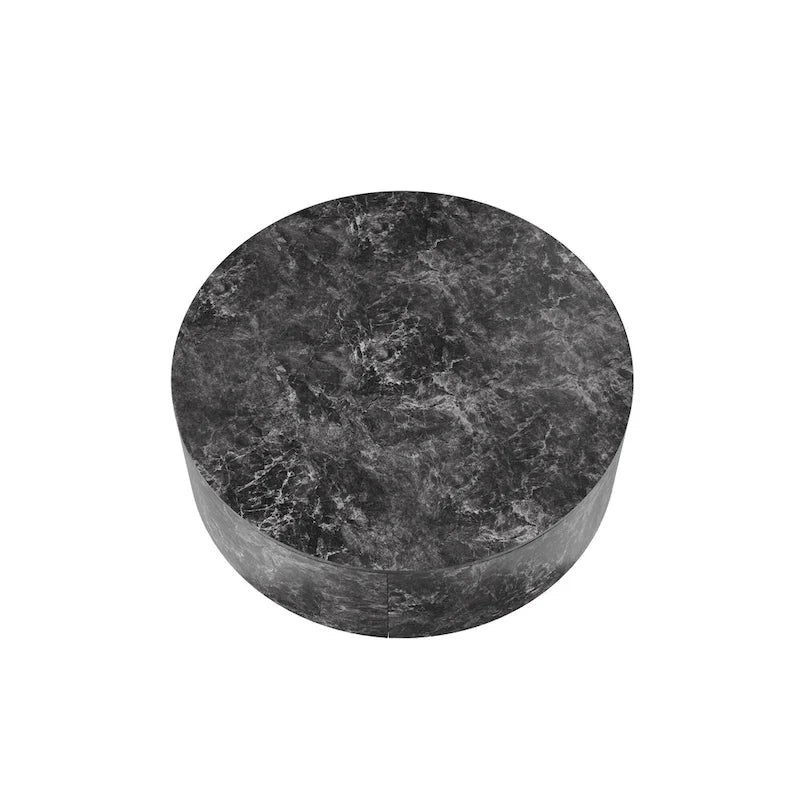 Modern Faux Marble Round Coffee Table Center Table with 2 Drawers, Fully Assembled