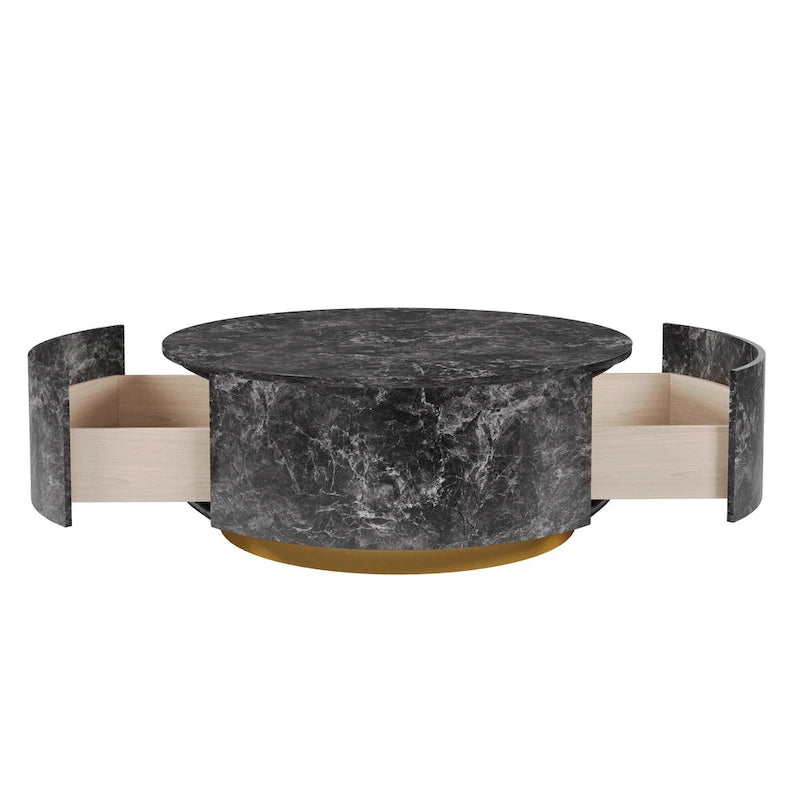 Modern Faux Marble Round Coffee Table Center Table with 2 Drawers, Fully Assembled