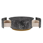 Modern Faux Marble Round Coffee Table Center Table with 2 Drawers, Fully Assembled