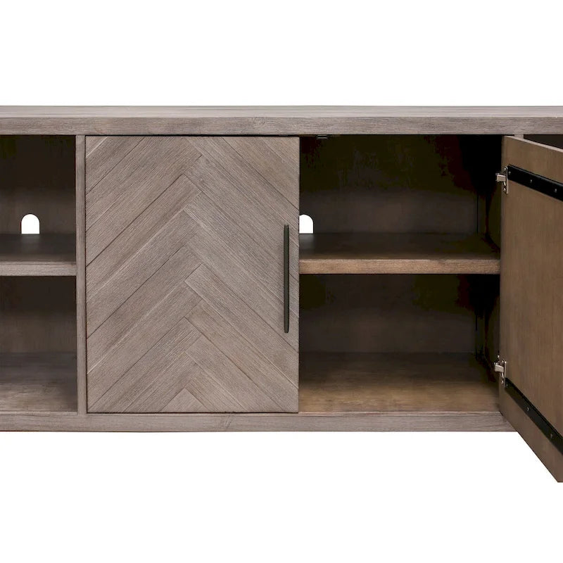80 Two Door TV Console, Entertainment Stand, Wood Accent Cabinet, Fully Assembled, Gray - 80W x 32H x 16D