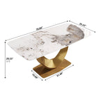 Modern Rectangle Marble Dining Table for 6-8, Marble Kitchen Dinner Table with Gold Finish Metal Base