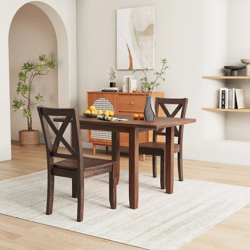 3-Piece Wood Drop Leaf Breakfast Nook Dining Table Set