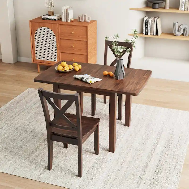 3-Piece Wood Drop Leaf Breakfast Nook Dining Table Set