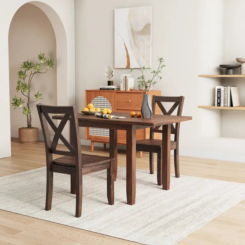 3-Piece Wood Drop Leaf Breakfast Nook Dining Table Set