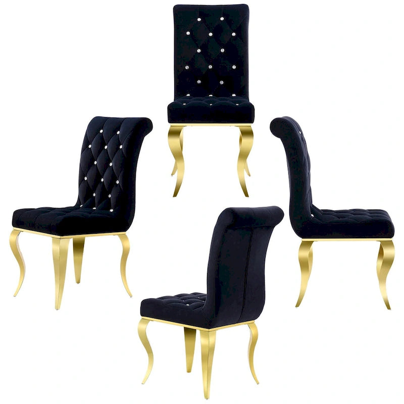 Luxury Black Velvet Upholstered Dining Chairs with Polished Gold Legs