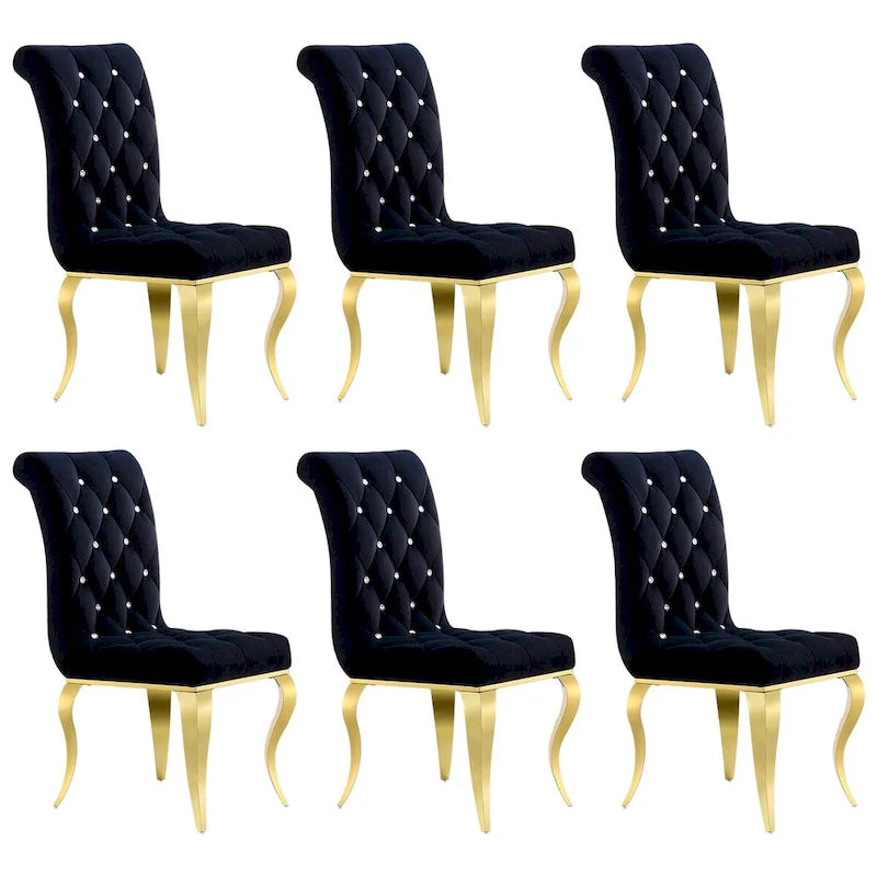 Luxury Black Velvet Upholstered Dining Chairs with Polished Gold Legs
