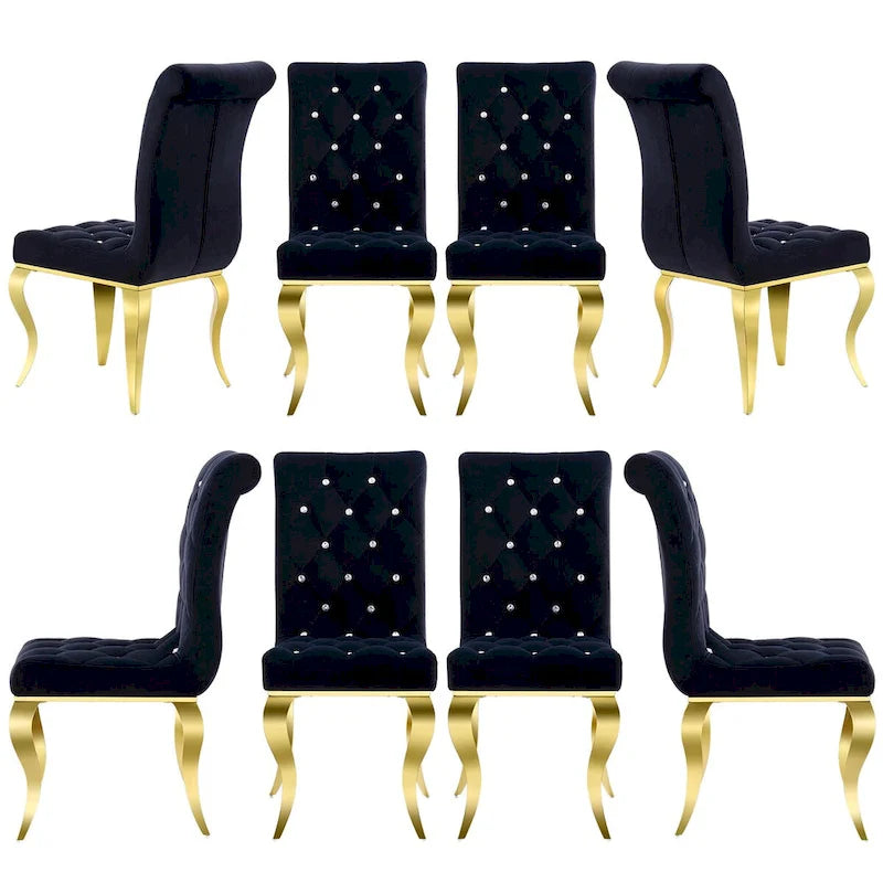 Luxury Black Velvet Upholstered Dining Chairs with Polished Gold Legs