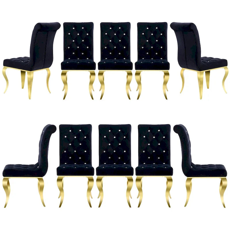 Luxury Black Velvet Upholstered Dining Chairs with Polished Gold Legs