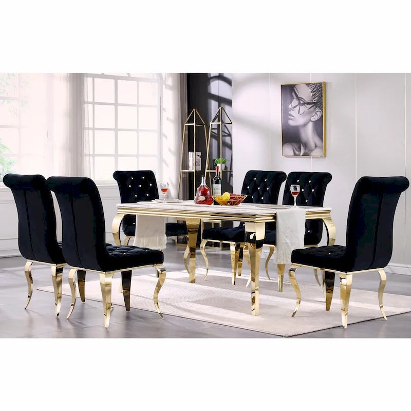 Luxury Black Velvet Upholstered Dining Chairs with Polished Gold Legs