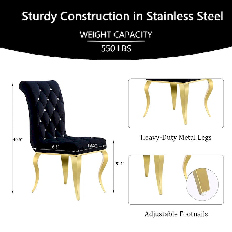 Luxury Black Velvet Upholstered Dining Chairs with Polished Gold Legs